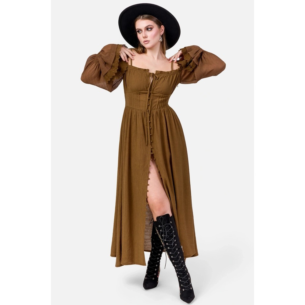 Restyle - Night calling Maxi langes Kleid - Braun